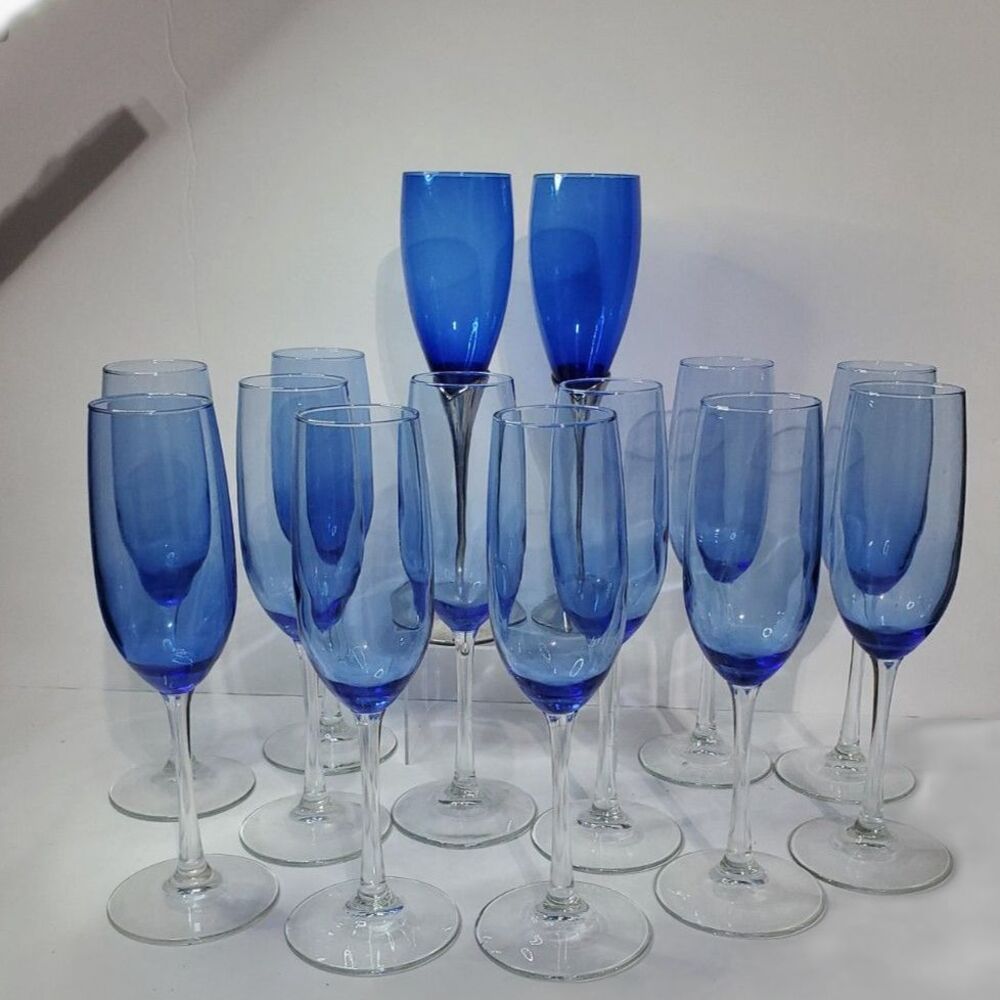 Set of 12 Light Blue Champagne Flutes 10" Toasting Glasses Wedding Party
